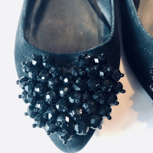 KELSI DAGGER LUVVY Black Suede Flats Crystal Heart - Picture 2 of 10